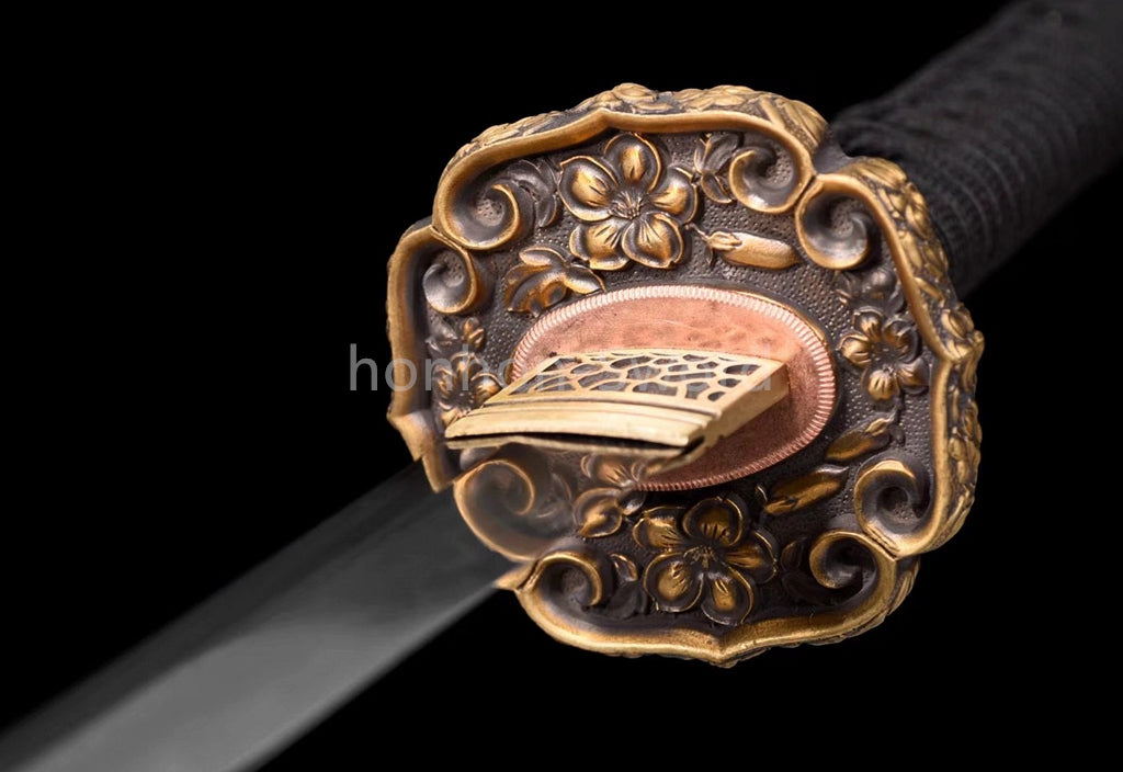 Damascus Folded Steel Clay Tempered Japanese Tachi Samurai Sword Full Tang Real