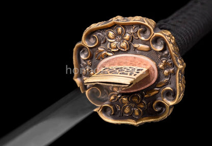 Damascus Folded Steel Clay Tempered Japanese Tachi Samurai Sword Full Tang Real