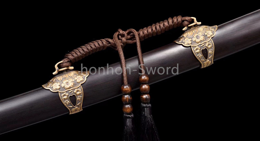 Damascus Folded Steel Clay Tempered Japanese Tachi Samurai Sword Full Tang Real