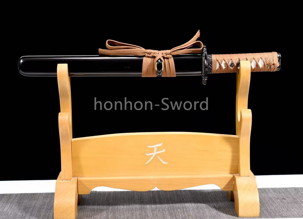 Damascus Folded Steel Clay Tempered Japanese Tanto Samurai Sword Full Tang Real