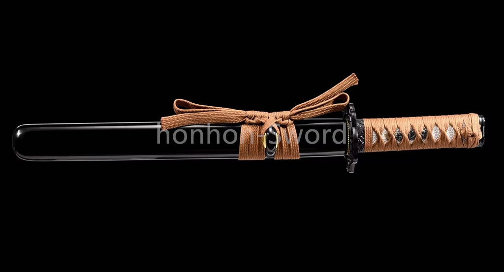 Damascus Folded Steel Clay Tempered Japanese Tanto Samurai Sword Full Tang Real