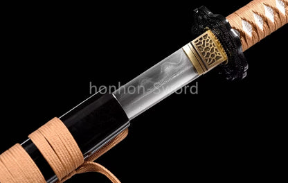 Damascus Folded Steel Clay Tempered Japanese Tanto Samurai Sword Full Tang Real