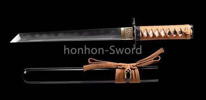 Damascus Folded Steel Clay Tempered Japanese Tanto Samurai Sword Full Tang Real