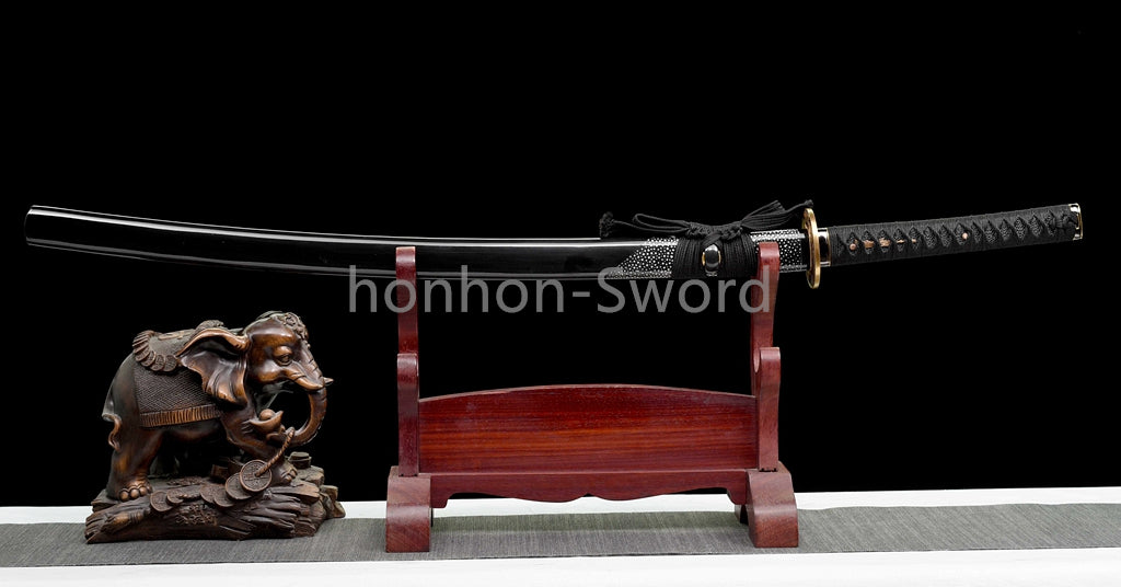 Épée de samouraï japonaise en acier plié noir, katana, lame tranchante faite à la main, noire 