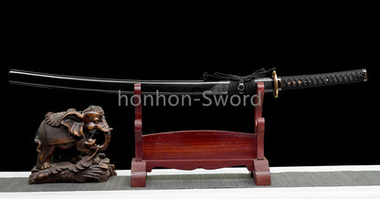 Épée de samouraï japonaise en acier plié noir, katana, lame tranchante faite à la main, noire 