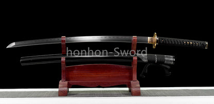 Épée de samouraï japonaise en acier plié noir, katana, lame tranchante faite à la main, noire 