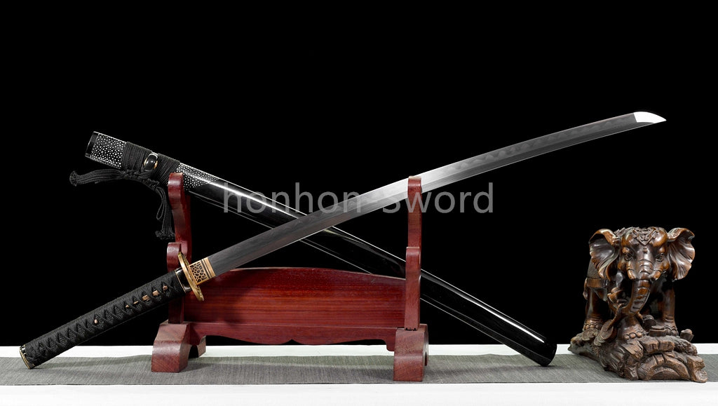 Épée de samouraï japonaise en acier plié noir, katana, lame tranchante faite à la main, noire 