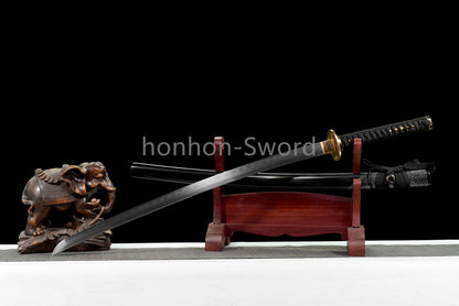 Épée de samouraï japonaise en acier plié noir, katana, lame tranchante faite à la main, noire 