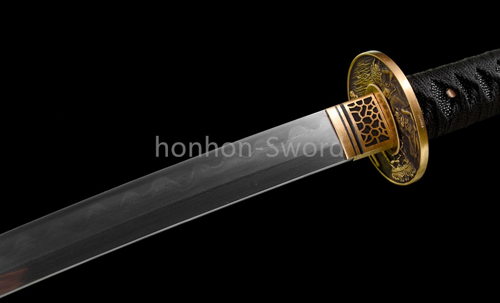 Épée de samouraï japonaise en acier plié noir, katana, lame tranchante faite à la main, noire 