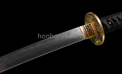 Épée de samouraï japonaise en acier plié noir, katana, lame tranchante faite à la main, noire 