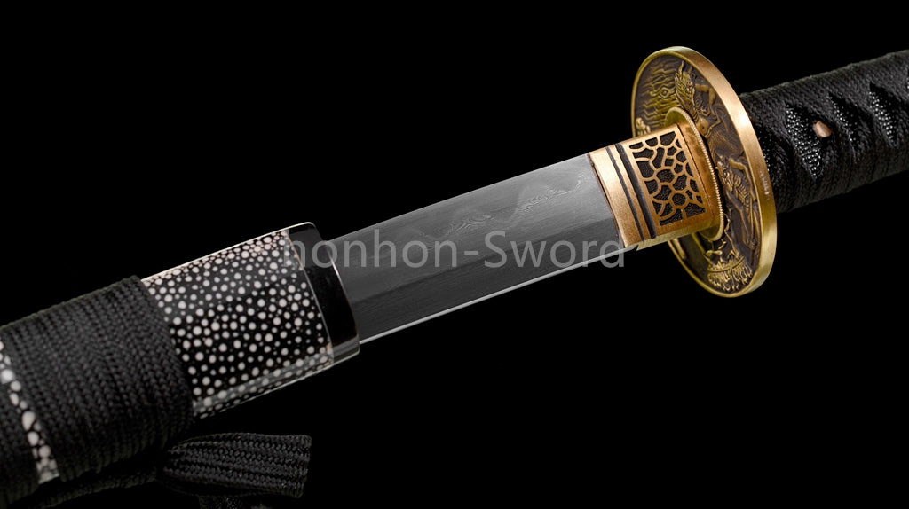 Épée de samouraï japonaise en acier plié noir, katana, lame tranchante faite à la main, noire 