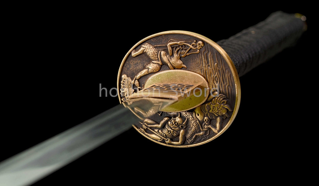 Épée de samouraï japonaise en acier plié noir, katana, lame tranchante faite à la main, noire 