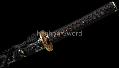 Épée de samouraï japonaise en acier plié noir, katana, lame tranchante faite à la main, noire 
