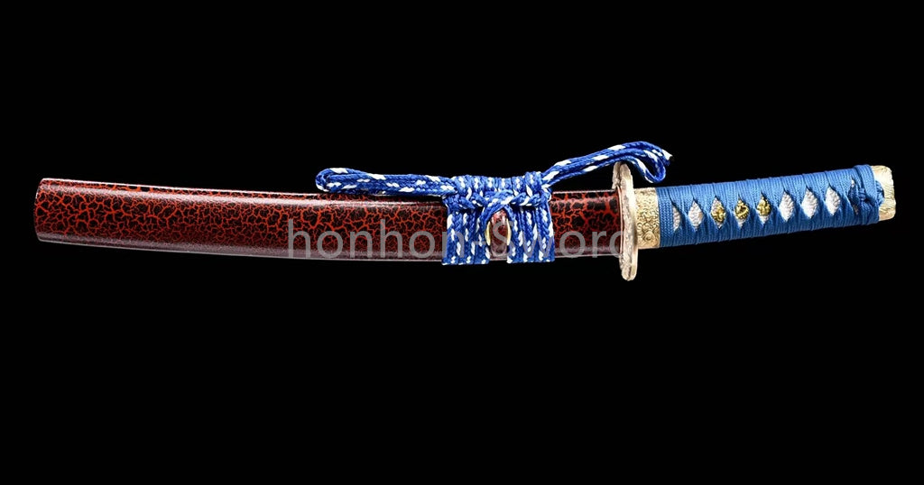 Japanese Tanto Damascus Folded Steel Clay Tempered Samurai Sword Full Tang Real