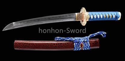 Japanese Tanto Damascus Folded Steel Clay Tempered Samurai Sword Full Tang Real