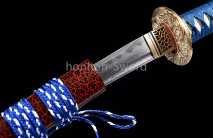 Japanese Tanto Damascus Folded Steel Clay Tempered Samurai Sword Full Tang Real