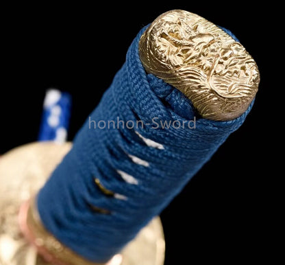 Japanese Tanto Damascus Folded Steel Clay Tempered Samurai Sword Full Tang Real