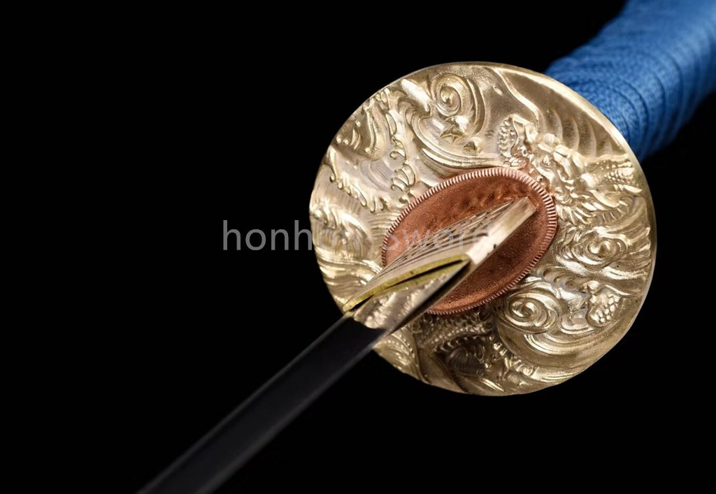 Japanese Tanto Damascus Folded Steel Clay Tempered Samurai Sword Full Tang Real