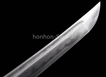 Japanese Tanto Damascus Folded Steel Clay Tempered Samurai Sword Full Tang Real