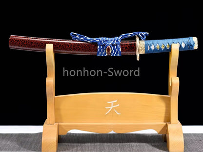 Japanese Tanto Damascus Folded Steel Clay Tempered Samurai Sword Full Tang Real