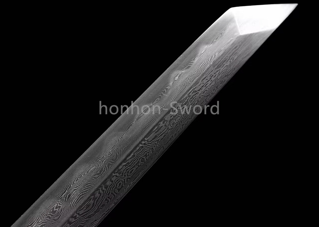 Japanese Tanto Damascus Folded Steel Clay Tempered Samurai Sword Full Tang Real