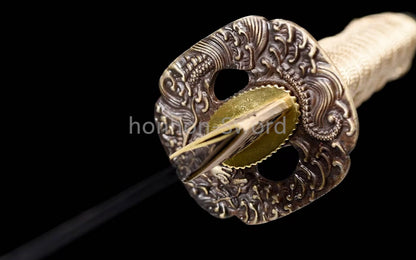 Japanese Tanto Damascus Folded Steel Clay Tempered Samurai Sword Full Tang Real