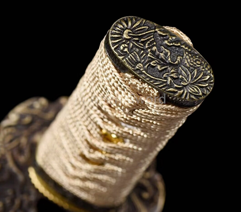 Japanese Tanto Damascus Folded Steel Clay Tempered Samurai Sword Full Tang Real