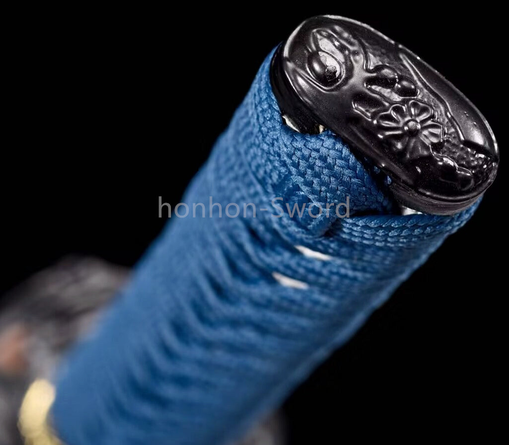 Épée de samouraï japonaise en acier plié noir, katana, lame tranchante faite à la main, noire 