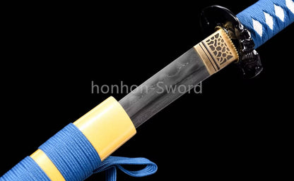 Épée de samouraï japonaise en acier plié noir, katana, lame tranchante faite à la main, noire 
