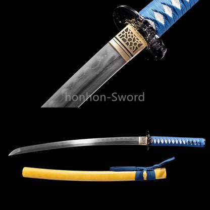 Épée de samouraï japonaise en acier plié noir, katana, lame tranchante faite à la main, noire 