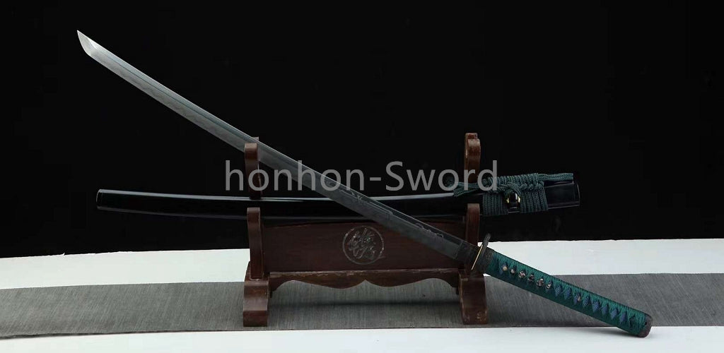 Épée de samouraï japonaise en acier plié noir, katana, lame tranchante faite à la main, noire 