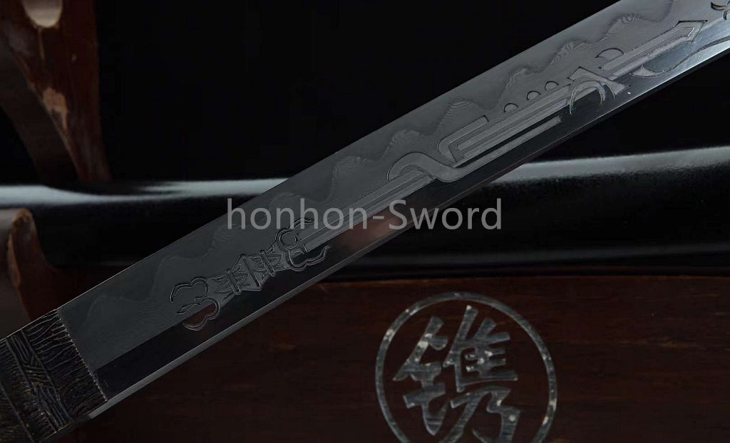 Épée de samouraï japonaise en acier plié noir, katana, lame tranchante faite à la main, noire 