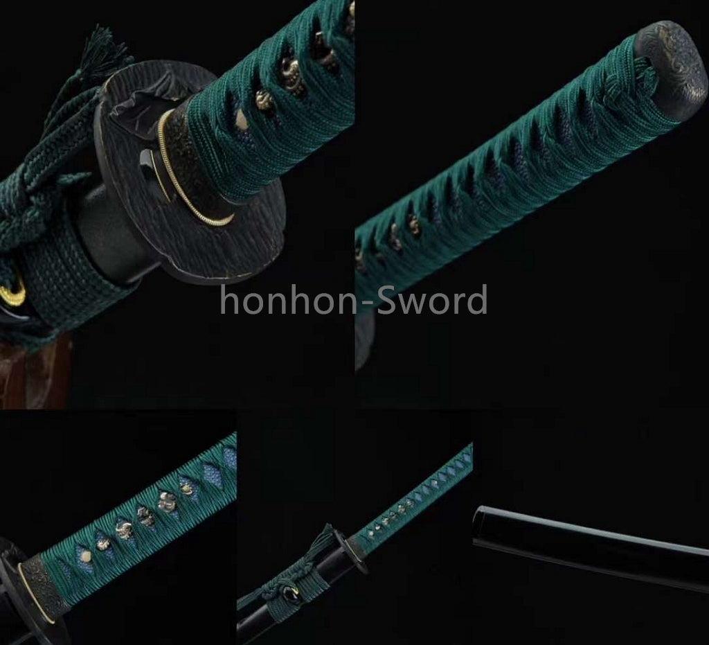 Épée de samouraï japonaise en acier plié noir, katana, lame tranchante faite à la main, noire 