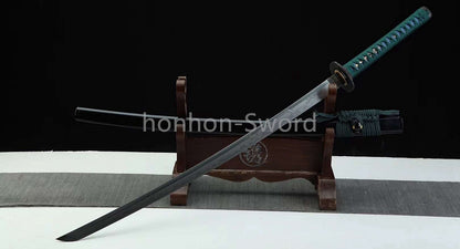 Épée de samouraï japonaise en acier plié noir, katana, lame tranchante faite à la main, noire 