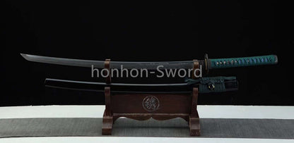 Épée de samouraï japonaise en acier plié noir, katana, lame tranchante faite à la main, noire 