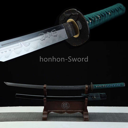 Épée de samouraï japonaise en acier plié noir, katana, lame tranchante faite à la main, noire 