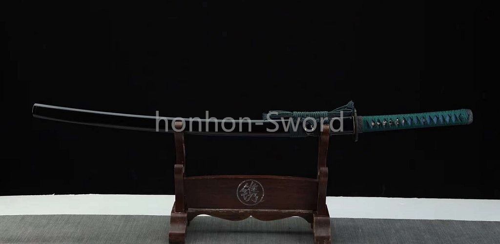 Épée de samouraï japonaise en acier plié noir, katana, lame tranchante faite à la main, noire 