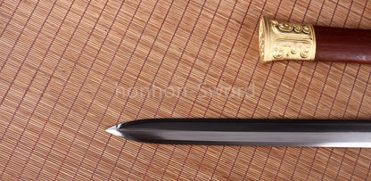 Handgeschmiedetes japanisches Samurai-Schwert Katana aus Damaszener-Faltstahl, scharf, ganz in Schwarz 