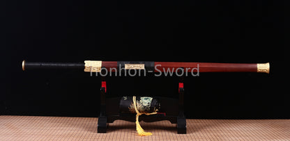 Handgeschmiedetes japanisches Samurai-Schwert Katana aus Damaszener-Faltstahl, scharf, ganz in Schwarz 