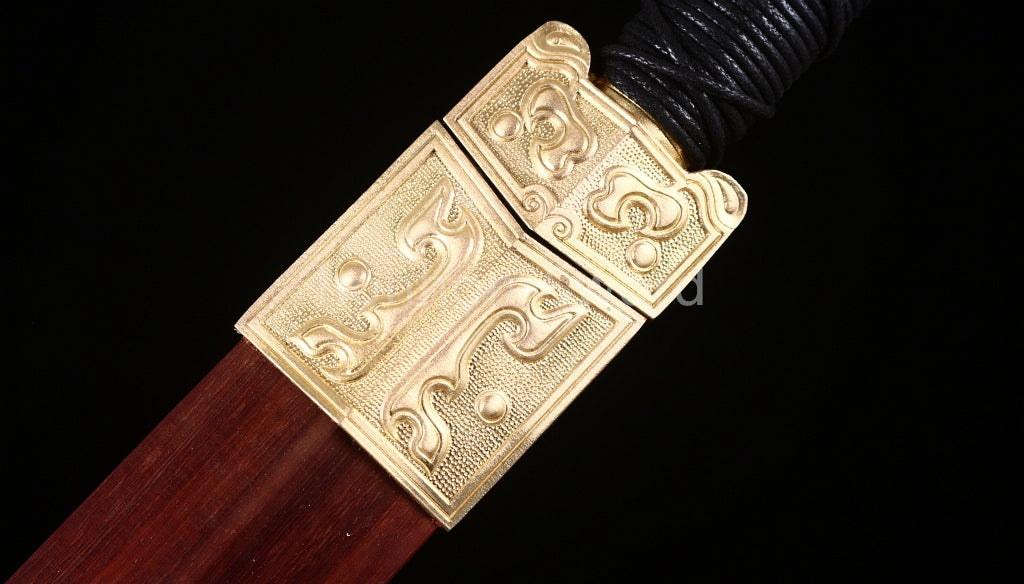 Handgeschmiedetes japanisches Samurai-Schwert Katana aus Damaszener-Faltstahl, scharf, ganz in Schwarz 