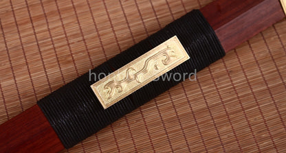 Handgeschmiedetes japanisches Samurai-Schwert Katana aus Damaszener-Faltstahl, scharf, ganz in Schwarz 