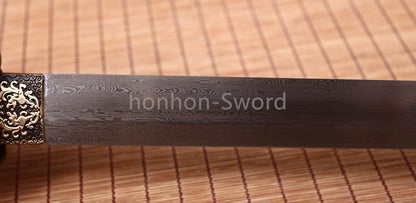 Forge à la main Damas Katana en acier plié épée de samouraï japonais tranchante tout noir 