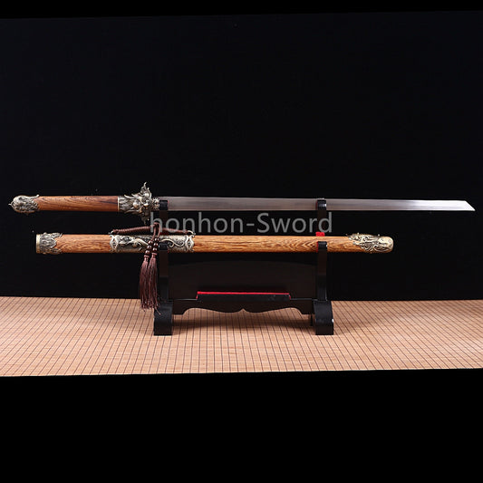 Forge à la main Damas Katana en acier plié épée de samouraï japonais tranchante tout noir 