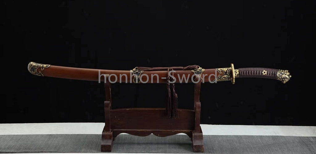 Épée de samouraï japonaise en acier plié noir, katana, lame tranchante faite à la main, noire 