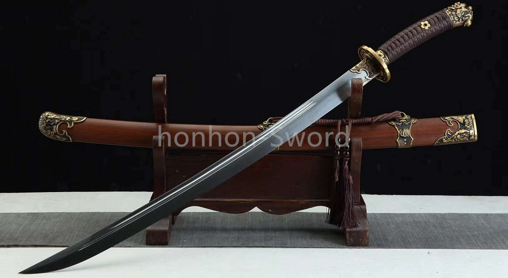 Épée de samouraï japonaise en acier plié noir, katana, lame tranchante faite à la main, noire 