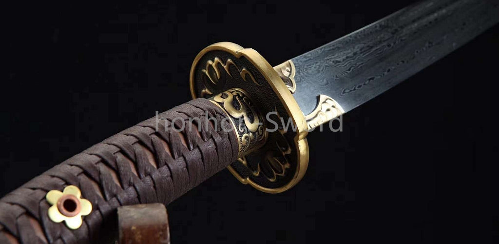 Épée de samouraï japonaise en acier plié noir, katana, lame tranchante faite à la main, noire 