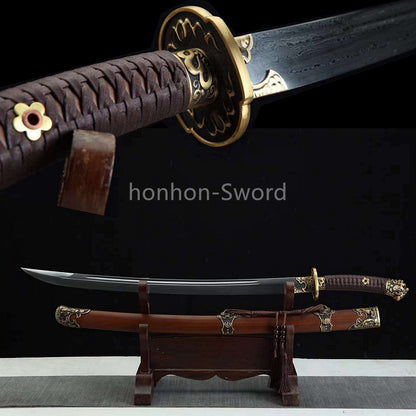Épée de samouraï japonaise en acier plié noir, katana, lame tranchante faite à la main, noire 