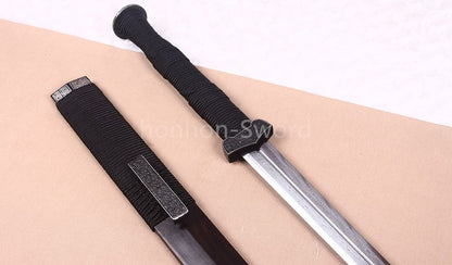 Handgeschmiedetes japanisches Samurai-Schwert Katana aus Damaszener-Faltstahl, scharf, ganz in Schwarz 