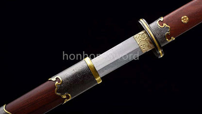 Japanisches Samurai-Schwert Katana aus schwarzem gefaltetem Stahl, Full Tang, handgefertigt, scharfe Klinge, schwarz 