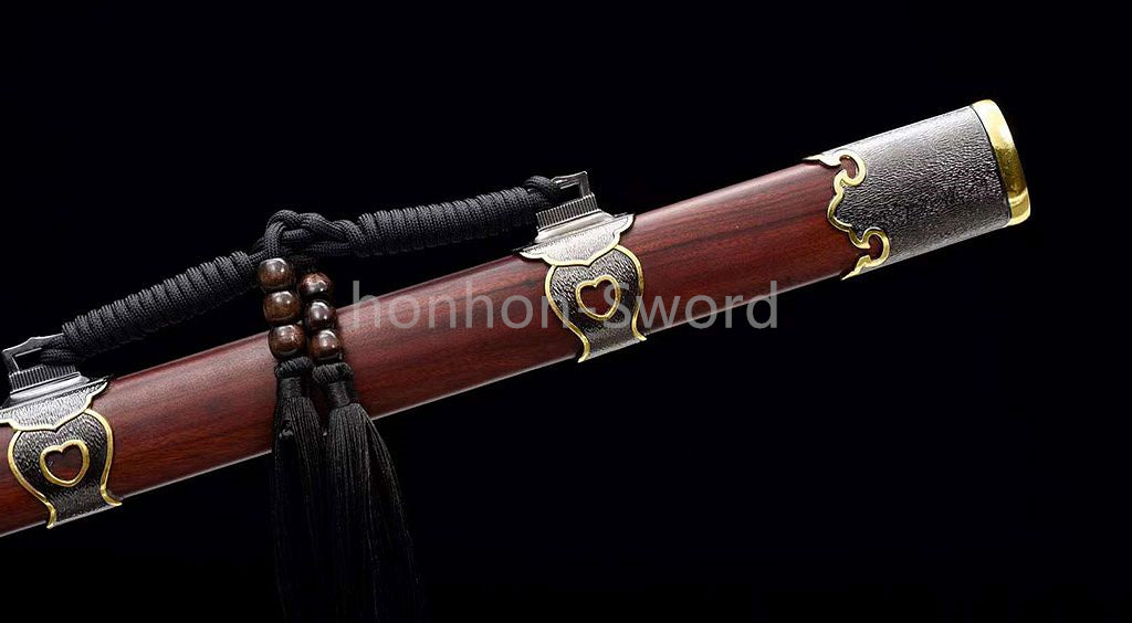Japanisches Samurai-Schwert Katana aus schwarzem gefaltetem Stahl, Full Tang, handgefertigt, scharfe Klinge, schwarz 